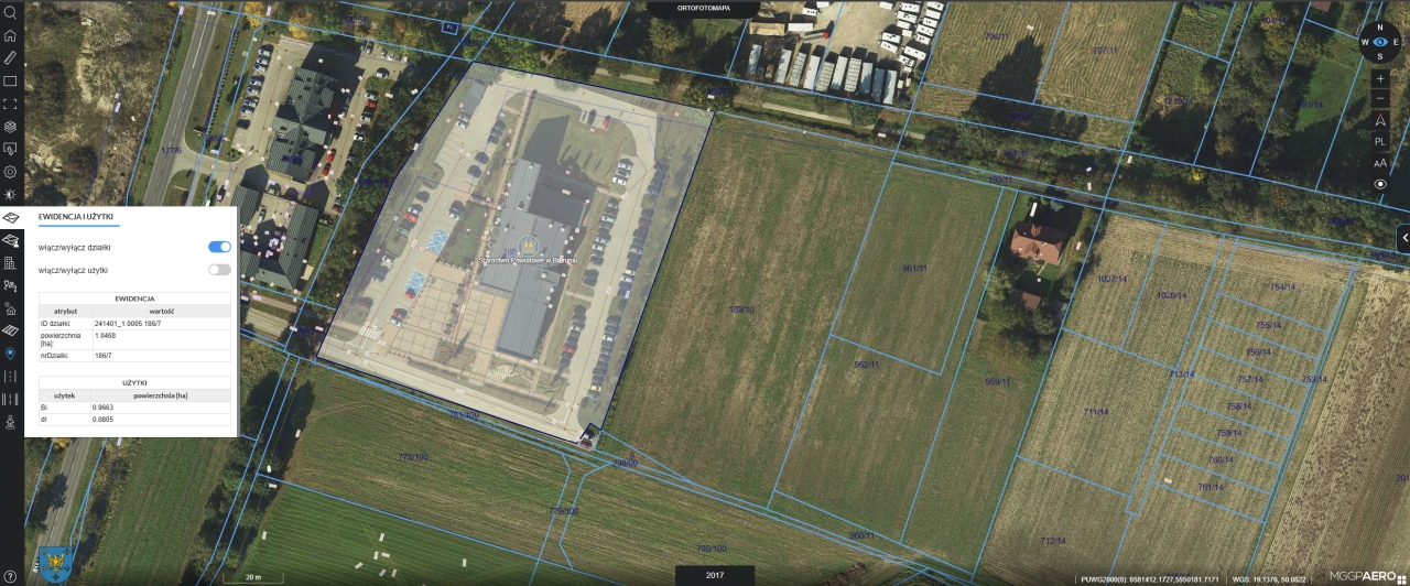 Zrzut ekranu z aplikacji Obliview - narzędzie działki